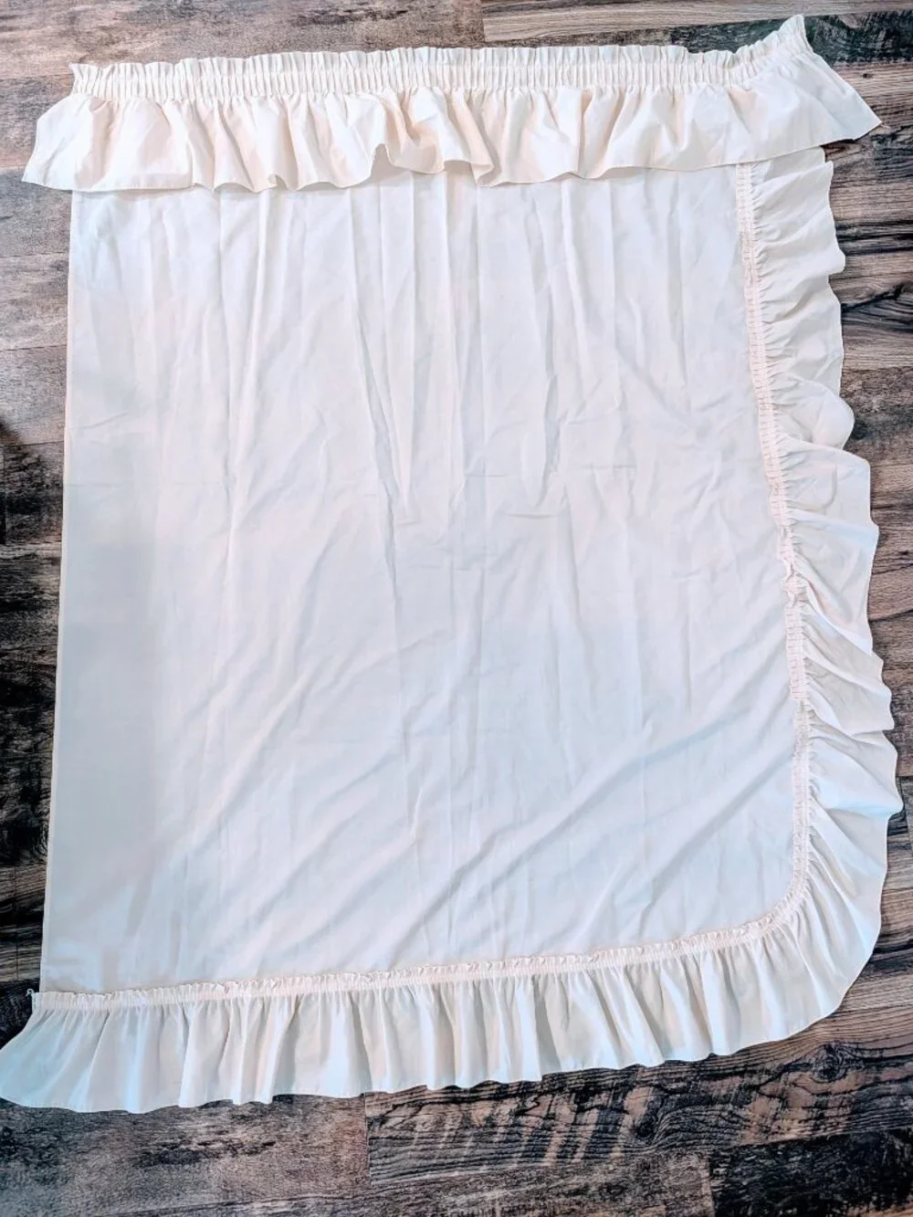 VTG Set of 6 Sears Ruffled Cream Curtains Panels w/ Tie Backs 64X48 3 Windows